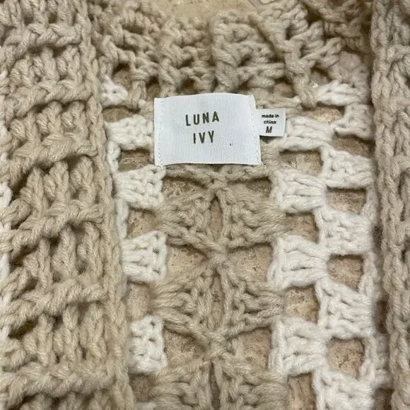 Anthropologie Chunky Crochet Cardigan Sweater | Cottage Core Granny Neutral NWOT - Picture 4 of 8